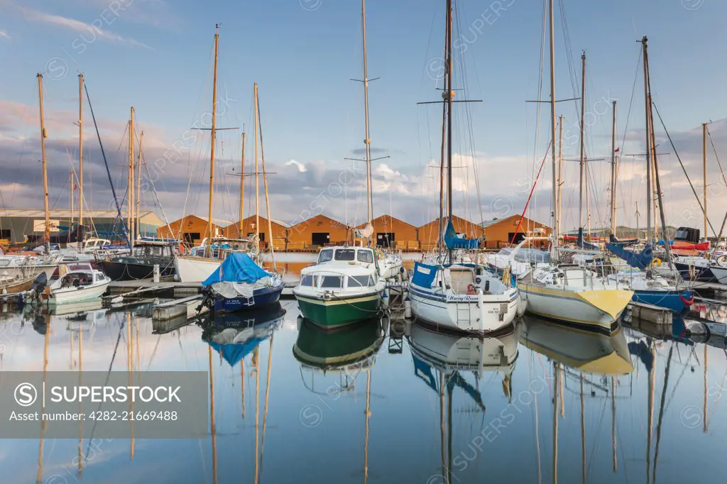 Sunset at Shoreham Harbour in Southwick in West Sussex.