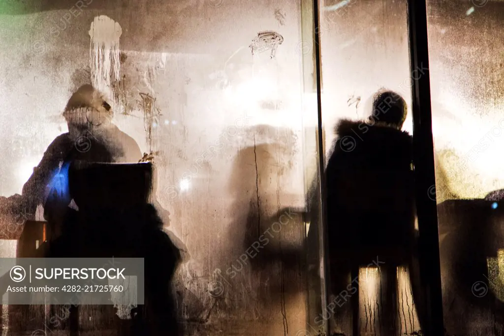 Steamy coffee shop in winter.