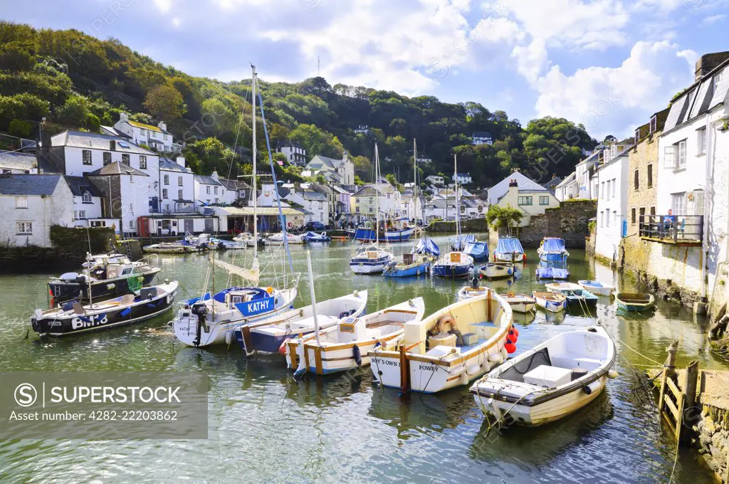 A beautiful bright summer's morning at Polperro harbour in Cornwall.