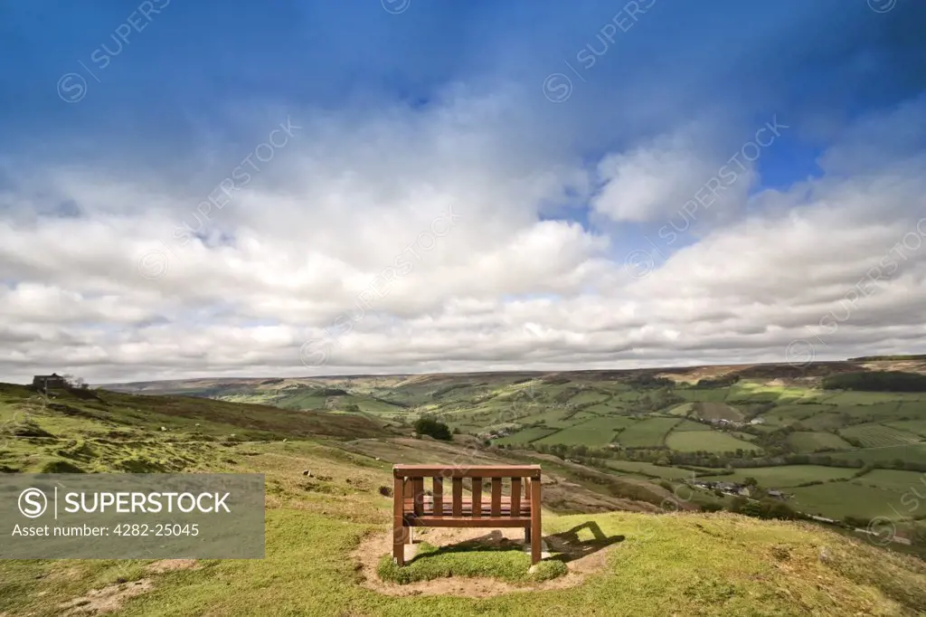 England, North Yorkshire, North Yorkshire Moors. A view out over the North Yorkshire Moors. The area of the National Park is 554 square miles or 1436 square kilometres.