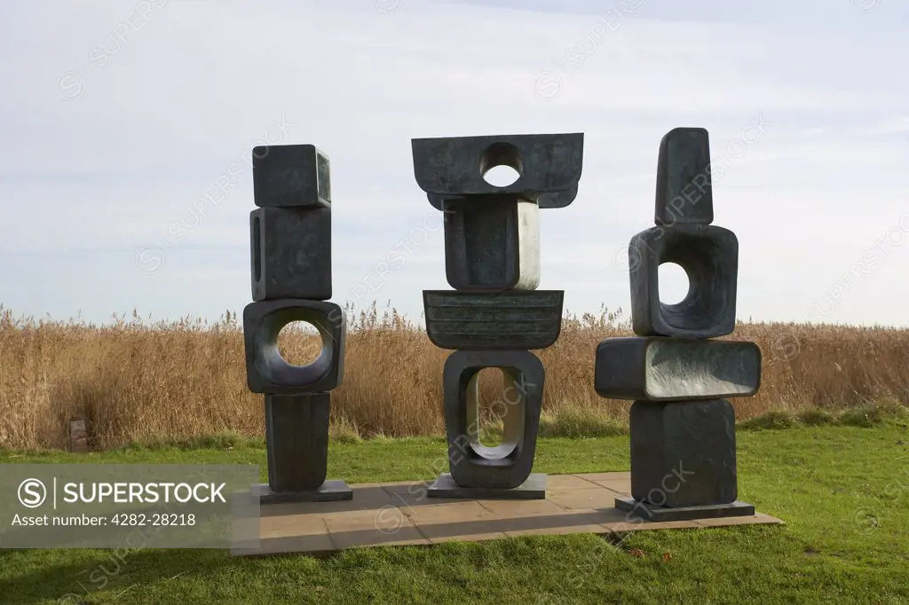 England, Suffolk, Snape Maltings. A Henry Moore sculpture at Snape Maltings in Suffolk.