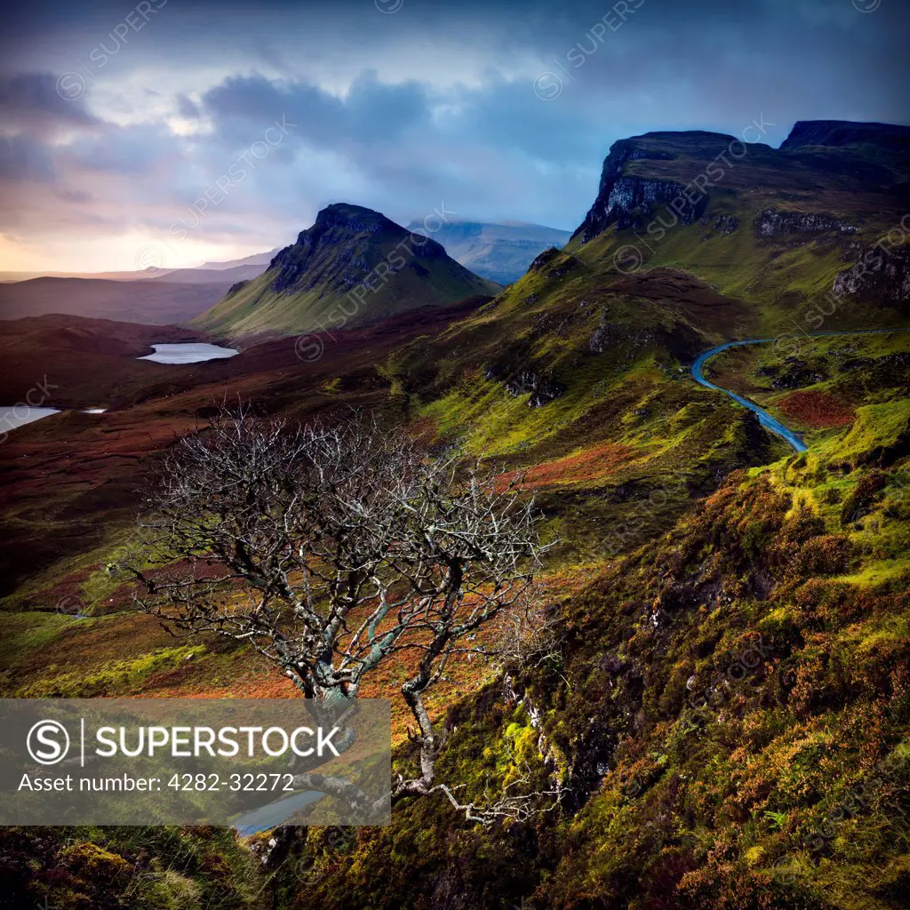 Scotland, Invernesshire, Isle of Skye. A view towards Quiraing on the Isle of Skye.