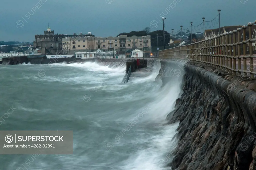 England, Devon, Paignton. Winter storm on the Devon coast at Paignton.