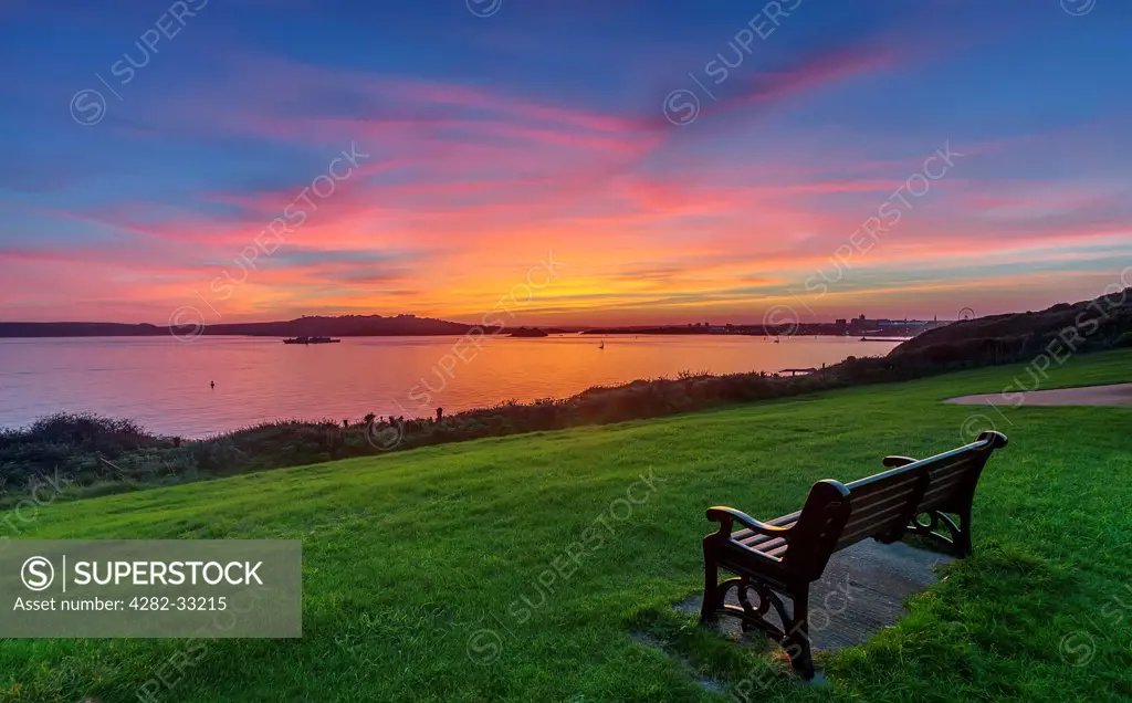 England, Devon, Plymouth. A view of Plymouth Sound at Jennycliff in Plymouth.