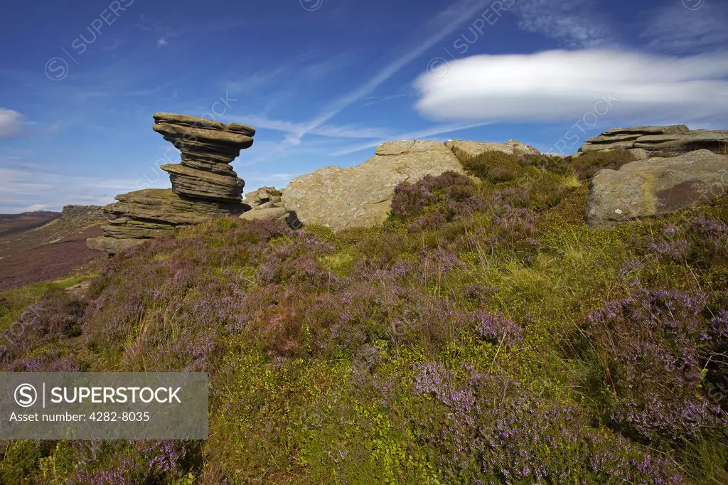 England, Derbyshire, Derwent Edge. The Salt Cellar rock formation on Derwent Moor in the Peak District National Park.