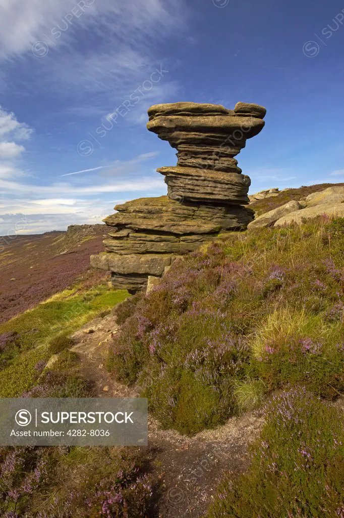 England, Derbyshire, Derwent Edge. The Salt Cellar rock formation on Derwent Moor in the Peak District National Park.