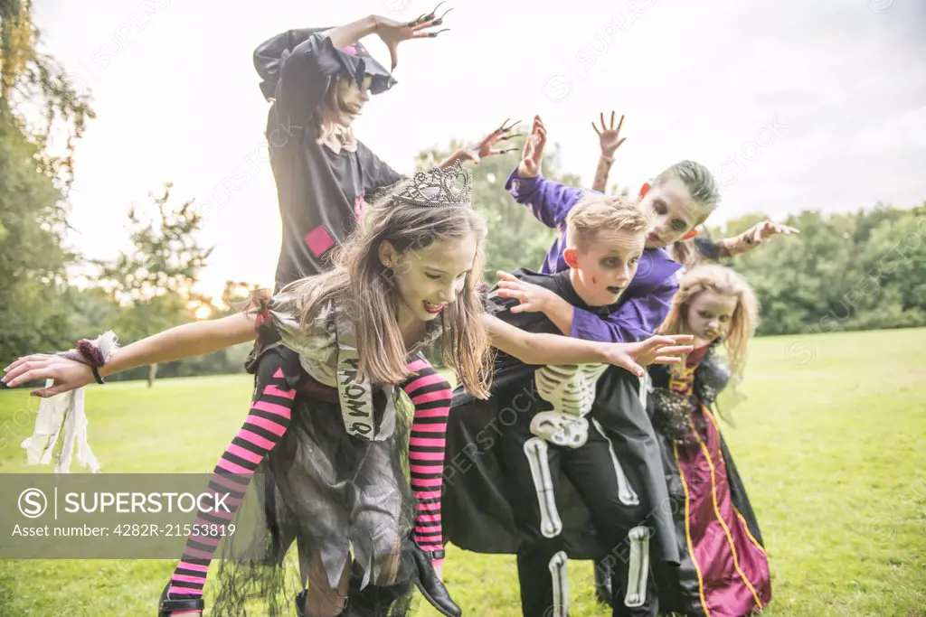 Children dressed as zombies for Halloween Night.