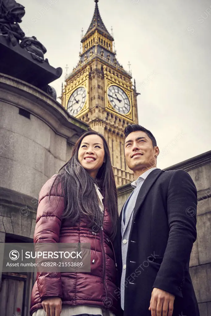 A young Japanese couple sightseeing in London.