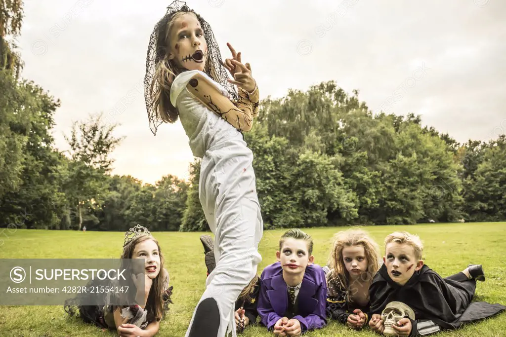 Children dressed as zombies for Halloween Night.