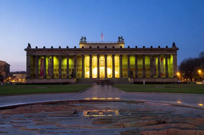 Altes Museum at night in Berlin.