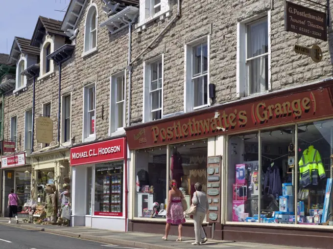 England, Cumbria, Grange-over-Sands. Edwardian shopfronts in the town centre.