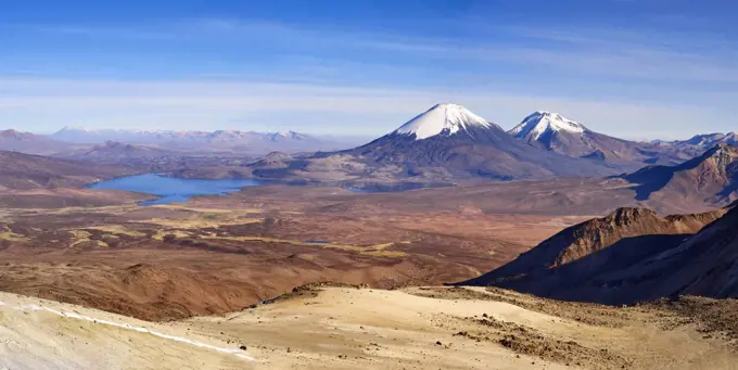 View across the mountains of Sajama National Park from the slopes of Acotango.