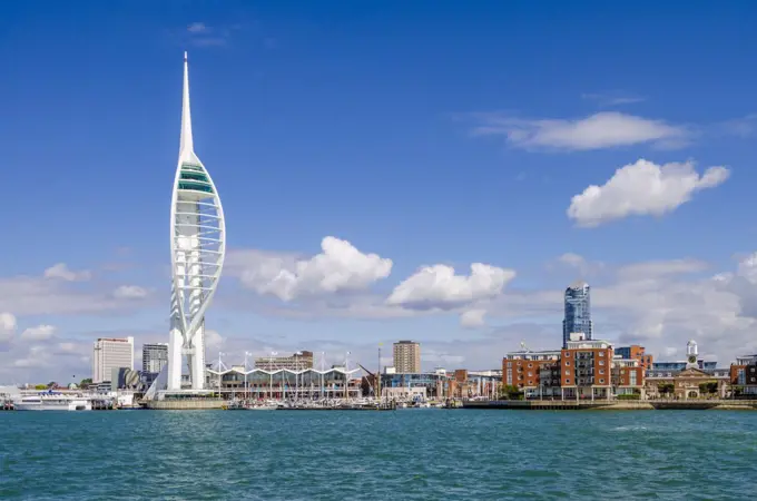 A view toward the Spinnaker Tower overlooking Portsmouth Harbour.