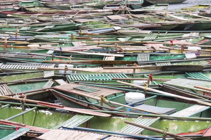 Wooden boats at Tam Coc in Vietnam.