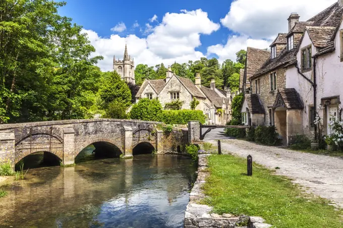 The picturesque Cotswold village of Castle Combe in Wiltshire.