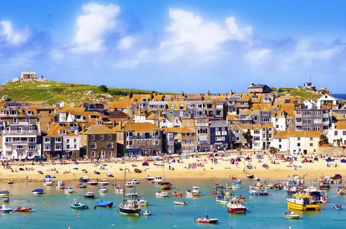 The ever popular Cornish resort of St Ives at the height of summer.