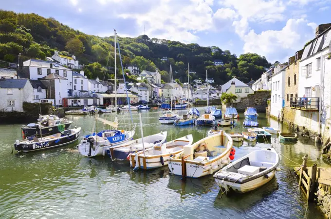 A beautiful bright summer's morning at Polperro harbour in Cornwall.