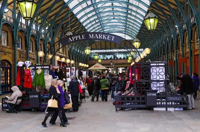 England, London, Covent Garden. Arts and crafts for sale in the Apple Market in the centre of Covent Garden.