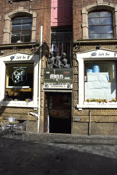 England, Merseyside, Liverpool. The Beatles Shop in Mathew Street.