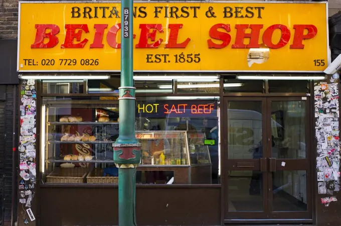 England, London, Shoreditch. Britain's first and best Beigel Shop in Brick Lane in the East End of London.