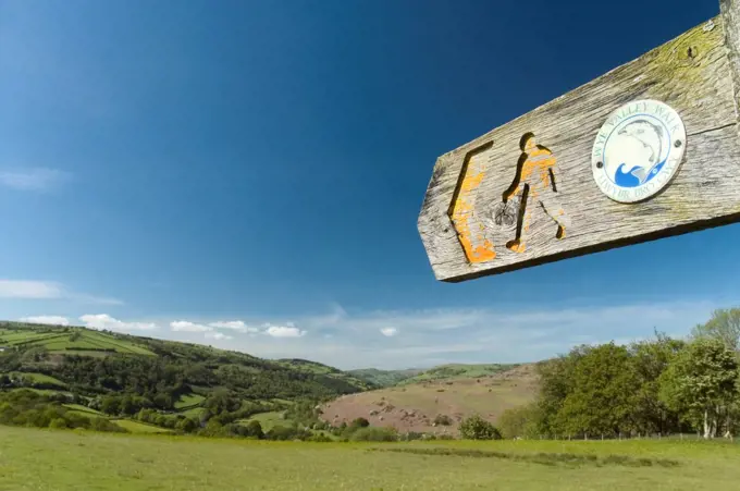 Wales, Powys, Wye Valley. A Wye Valley Walk sign.