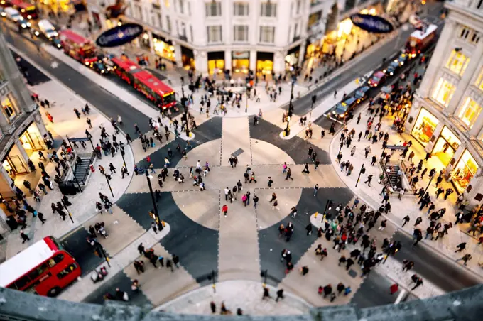 England, London, Oxford Circus. Looking down on the New Oxford Circus crossing.