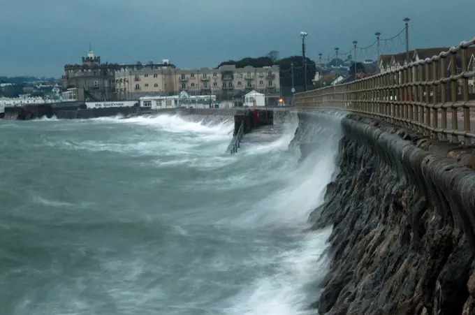 England, Devon, Paignton. Winter storm on the Devon coast at Paignton.