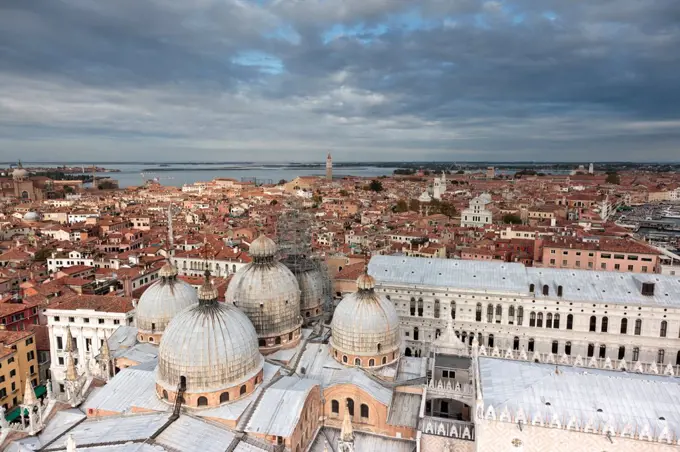 Italy, Venetto, Venice. View of venice from the top of the Campanile in St Marks Square.