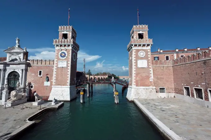 Italy, Venetto, Venice. Entrance to the Arsenal in Venice.