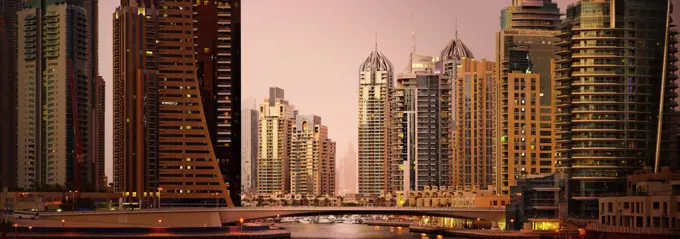 UAE, Dubai, Dubai Marina Dubai. Dubai marina at dusk.