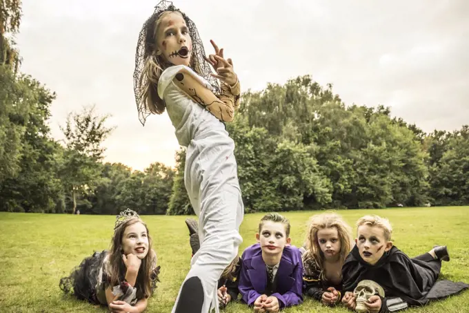 Children dressed as zombies for Halloween Night.