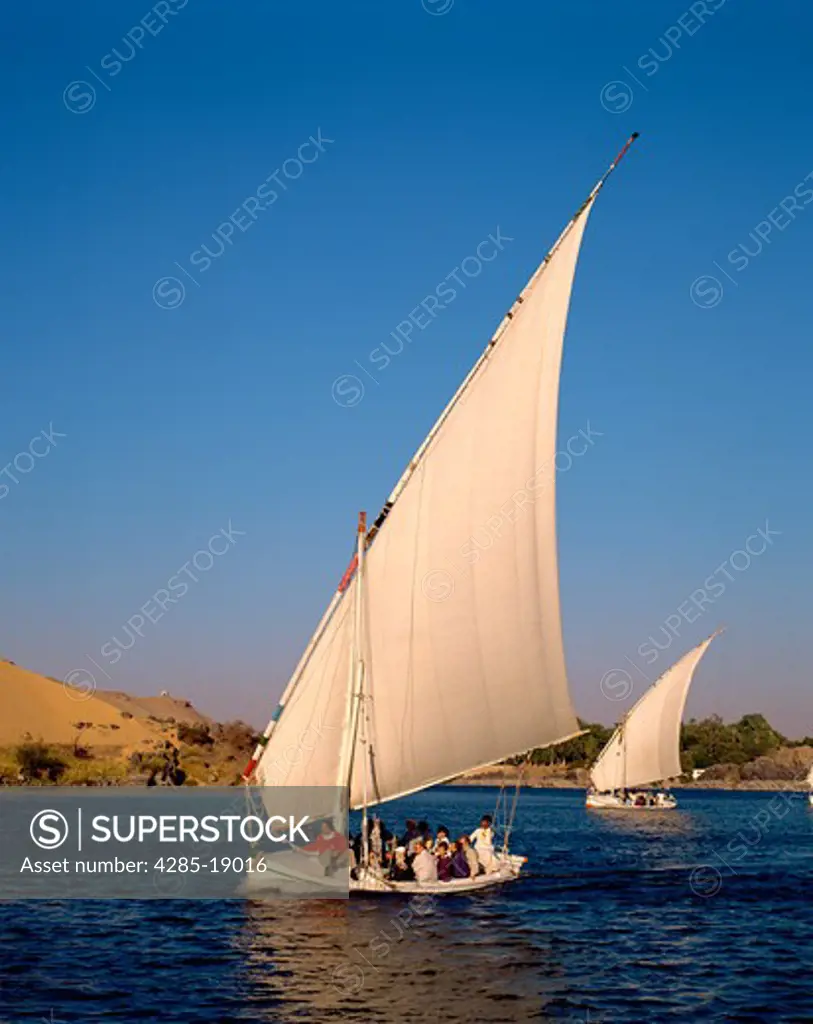 Egypt, Aswan, Nile River, Feluccas, Sailing