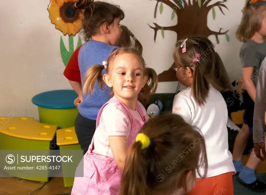 nursery school, children dancing, kindergarten,  MR9027 (in pink) and MR9023, 26, 29