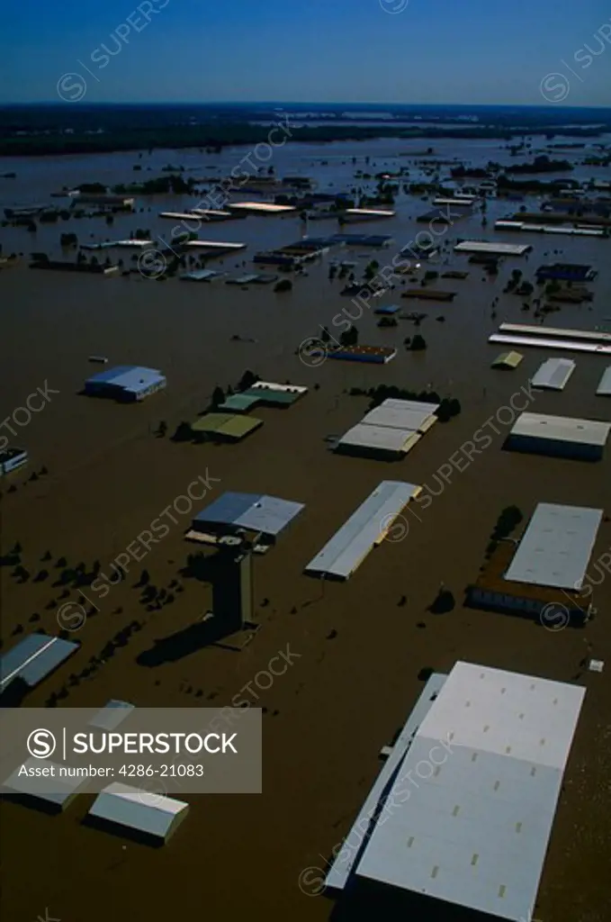 Aerial view of flooding from the Missouri River in Chesterfield Bottoms.