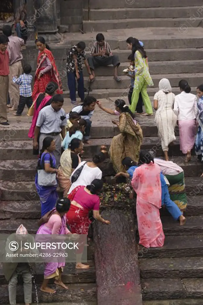 A Hindu funeral ceremony at a temple in Kathmandu Nepal.