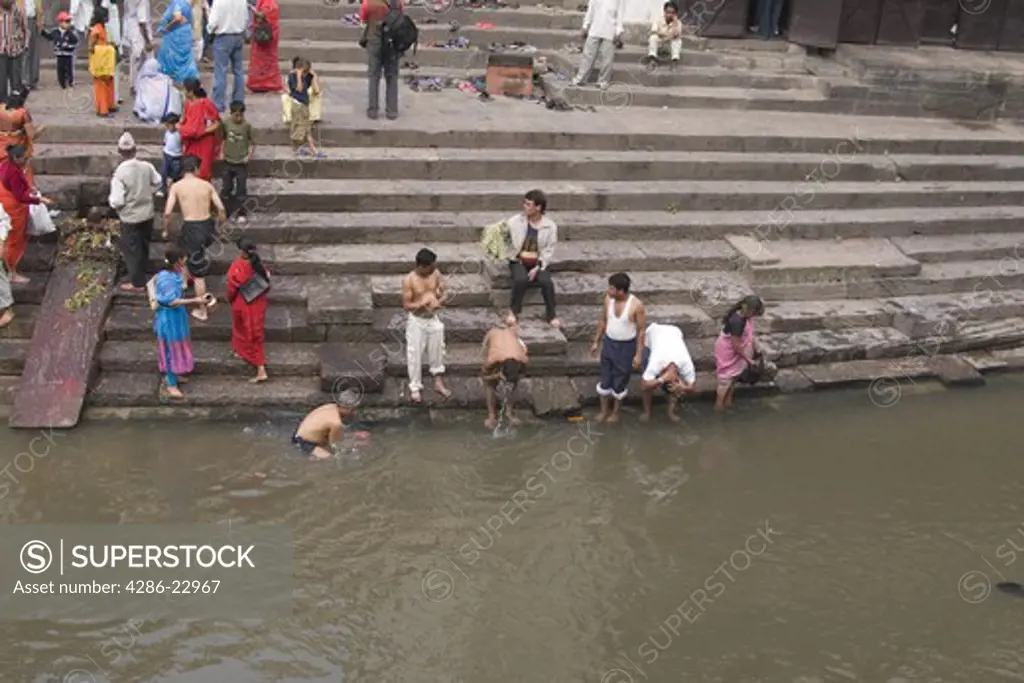 A Hindu funeral ceremony at a temple in Kathmandu Nepal.