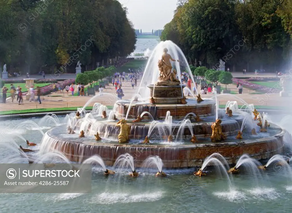 17th Century Baroque Architecture of Palace Garden fountain at Louis X1V Palace of Versailles 