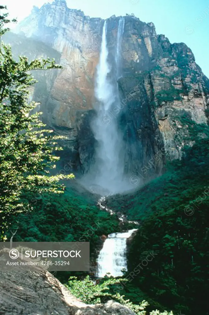 Angel Falls at Auyantepui table mountain is the highest waterfall in the world, Bolivar, Venezuela.