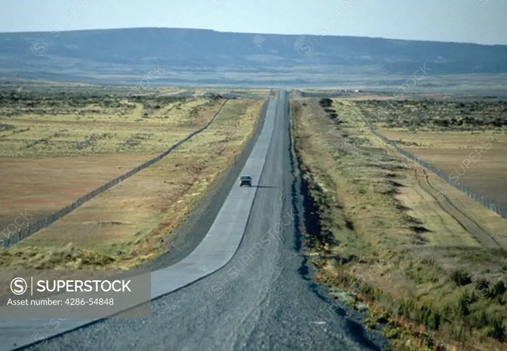 Highway 9 passes through the desolate Patagonia region, just north of the city of Punta Arenas in southern Chile.