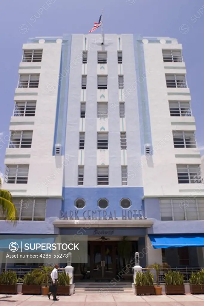 MIAMI BEACH, FLORIDA, USA - The Park Central Hotel building, Art Deco architecture, Ocean Drive, South Beach.