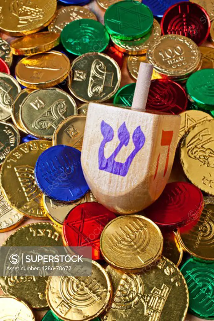 Dreidel with candy foil coins