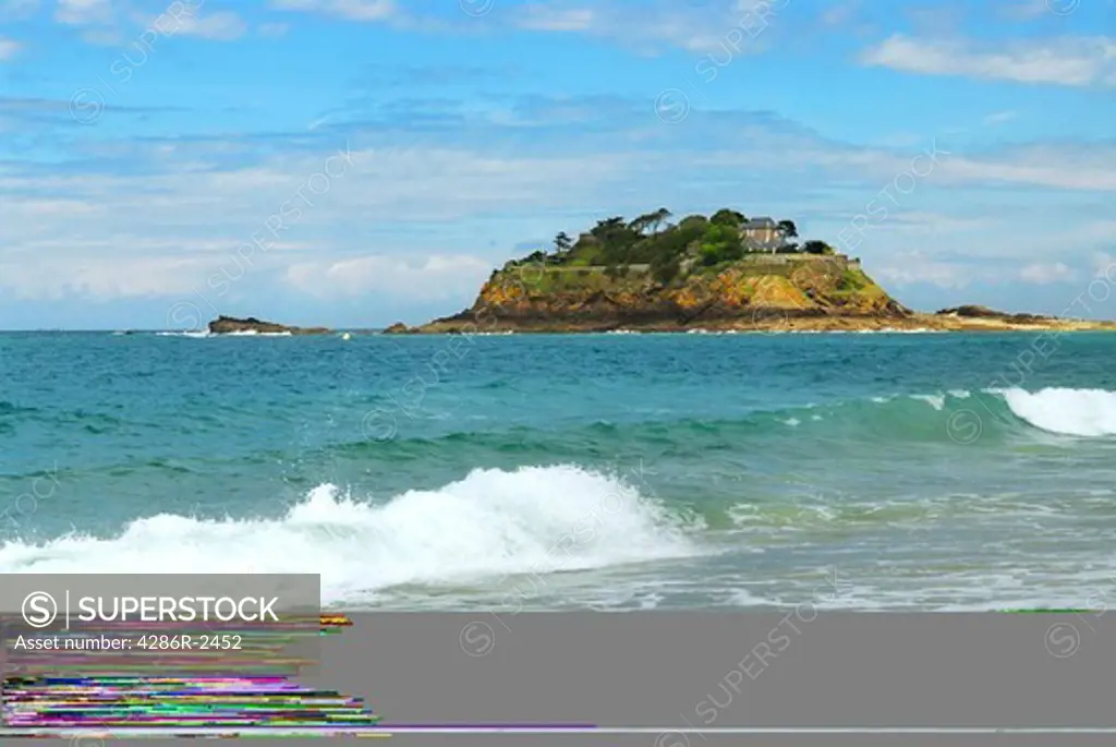 Rocky island off the ocean shore in Brittany, France