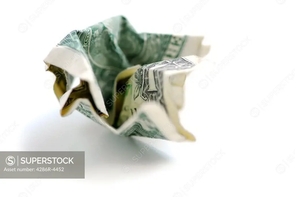 Crumpled one us dollar bill