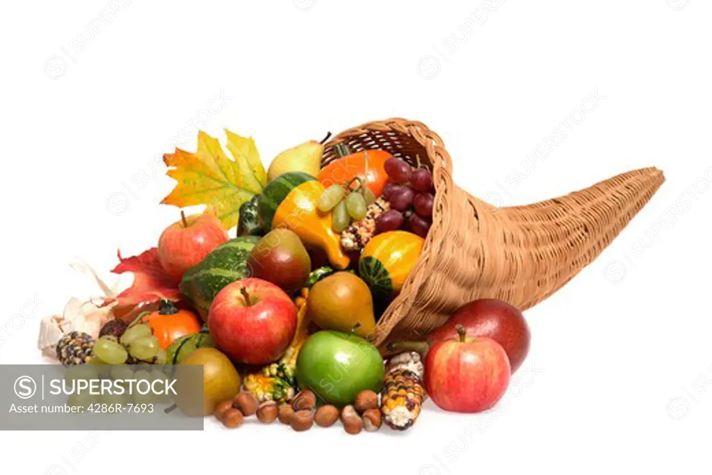 Cornucopia of gourds, fruit and vegetables