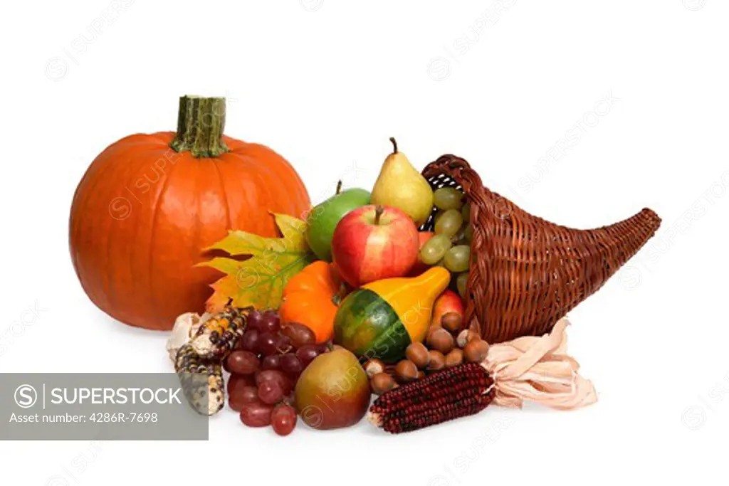 Cornucopia of gourds, fruit and vegetables