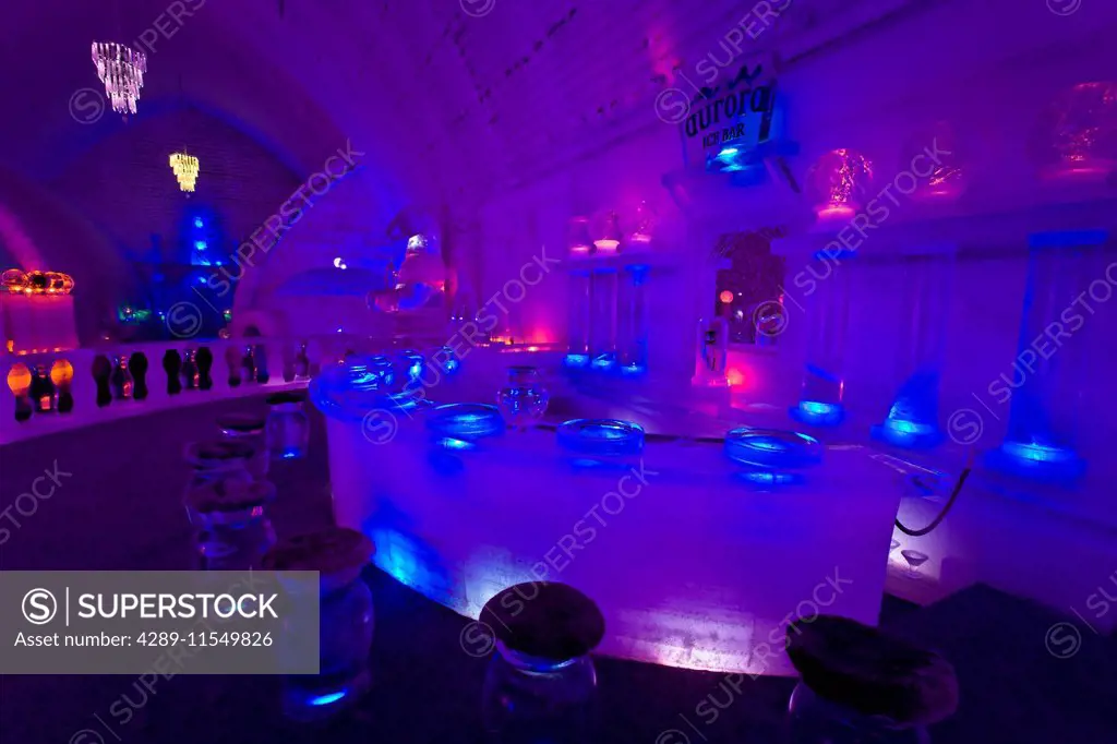 Ice Bar at Aurora Ice Hotel Museum, Chena Hot Springs Resort, Fairbanks, Interior Alaska.