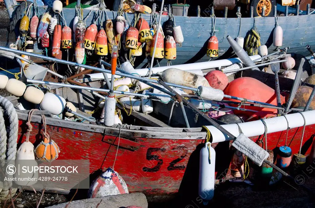 Old fishing gear & skiff on the Homer Spit in Kachemak Bay on the Kenai Peninsula in Southcentral Alaska.