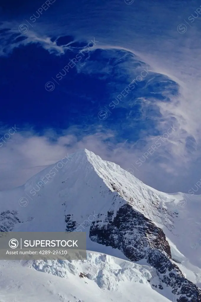 Windswept cirrus clouds above Trident Mountain on South Georgia Island Antarctic Summer