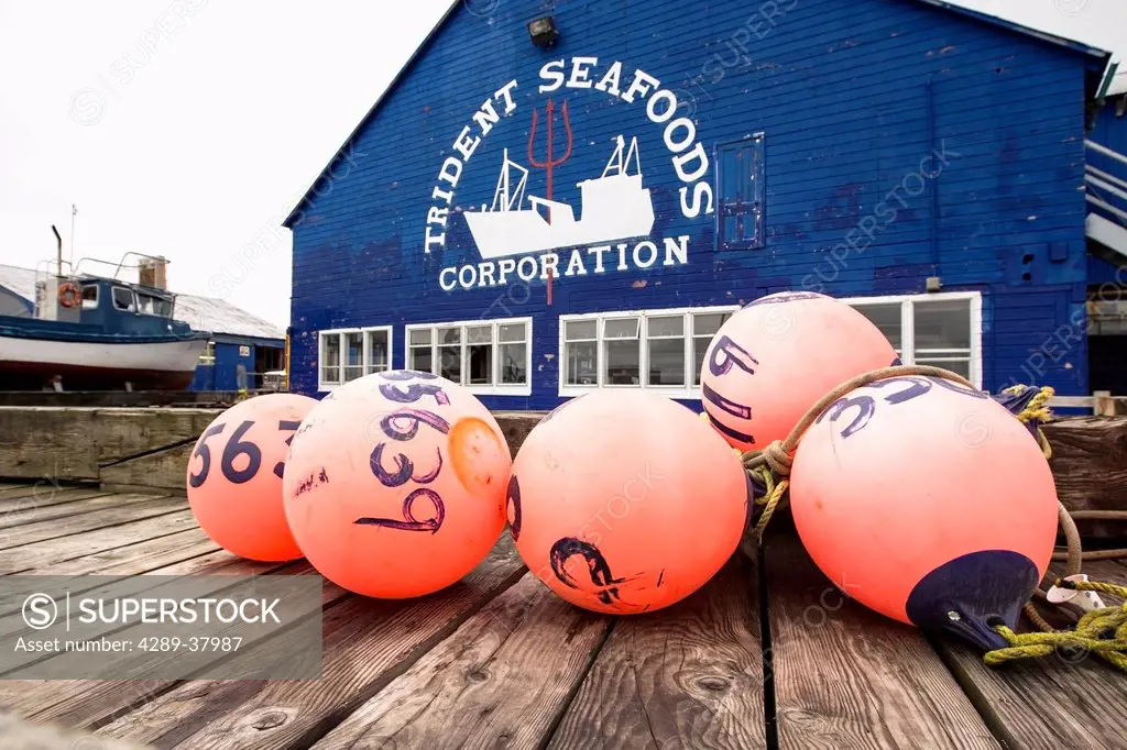 Buoys On The Dock In Front Of The Old Trident Seafoods Sockeye Salmon Cannery; Bristol Bay Alaska United States Of America