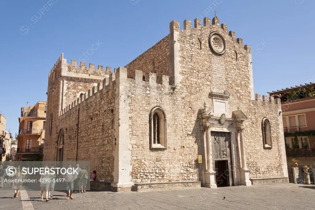 Taormina Cathedral, Cathedral of San Nicolo, Piazza Del Duomo, and Corso Umberto, Taormina, Sicily, Italy